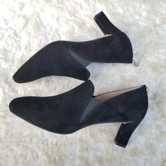 Square Toe Pumps Adrienne Vittadini Lave Size 8.5 Black Suede Leather Pilgrim - Picture 15 of 15
